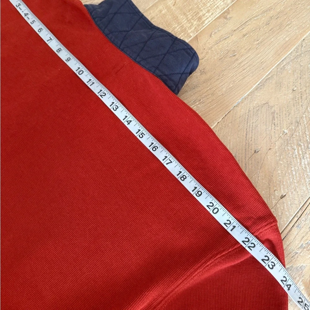 Thomas Dean Red Burnt OrangeZip-Up Sweater with Navy Trim L
